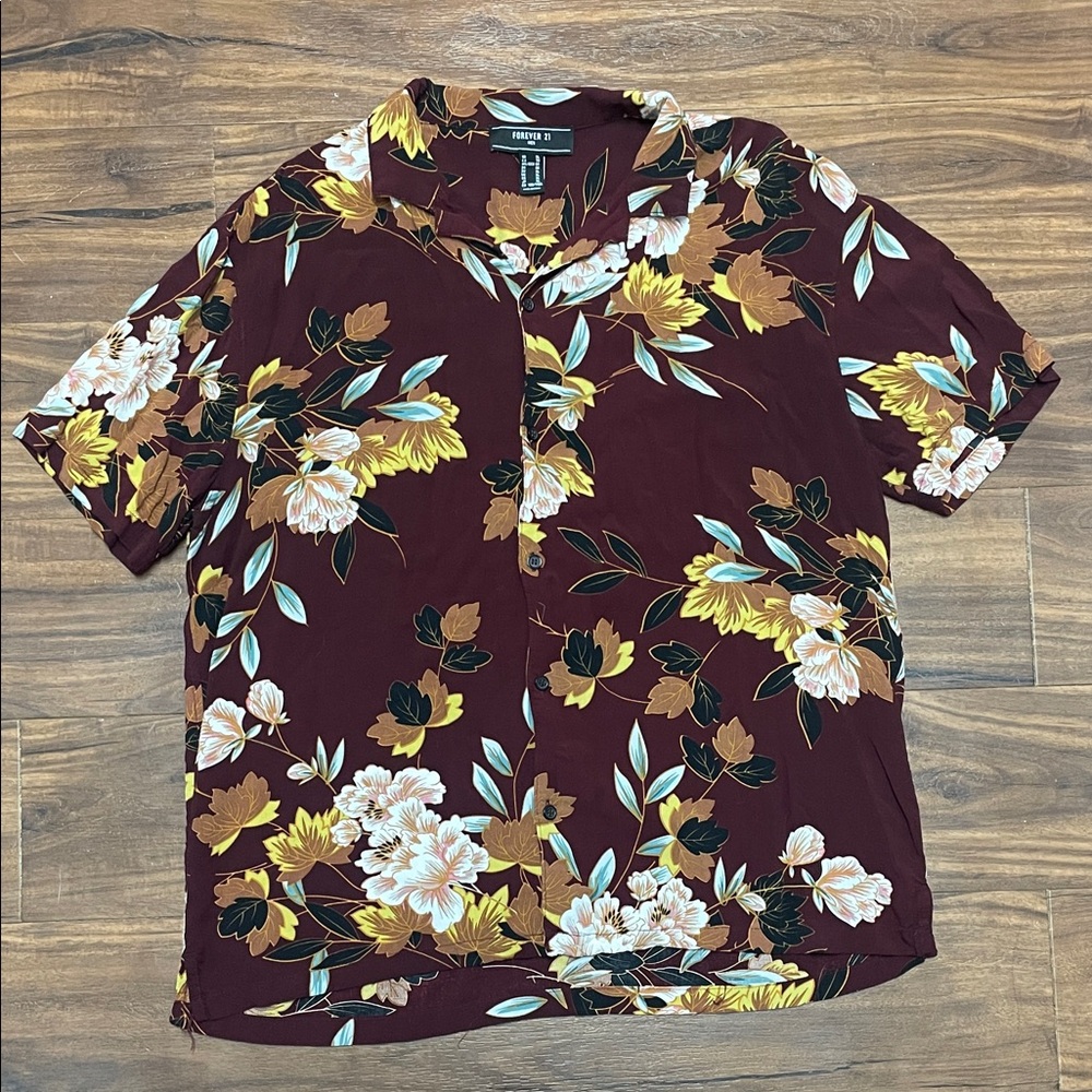 Forever 21 Men's Burgundy Floral Shirt